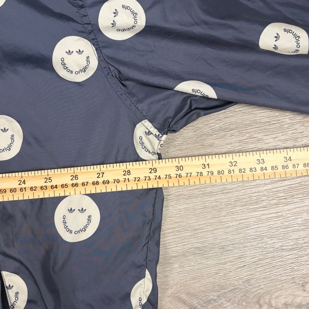 Adidas Windbreaker Mens 2XL Navy Blue Smiley Face Trefoil Full Zip Hooded Jacket - Picture 4 of 7